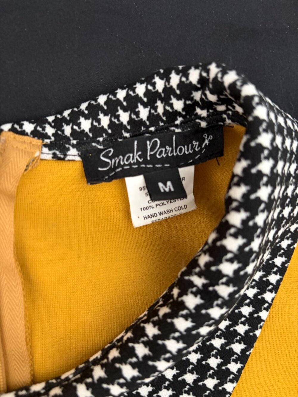 1950s Smak Parlour M Retro Rockabilly Modcloth Dress, Mustard/Houndstooth Collar - Picture 5 of 6
